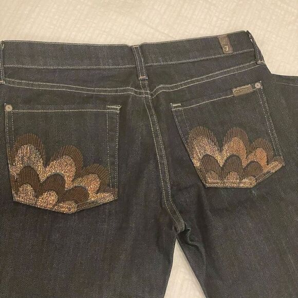 7 Seven for All Mankind Bootcut 28 Jeans Back Pocket Embroidered Sequin - Picture 2 of 7
